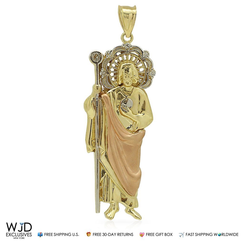 14k Solid Yellow Gold 0.10Ct Created Diamond Religious Jesus Charm Pendant