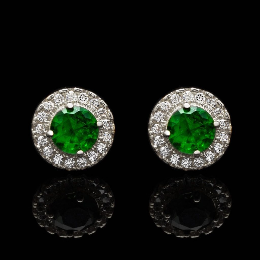 1Ct Emerald Round Created Diamond Halo Stud Earrings 14K White Gold