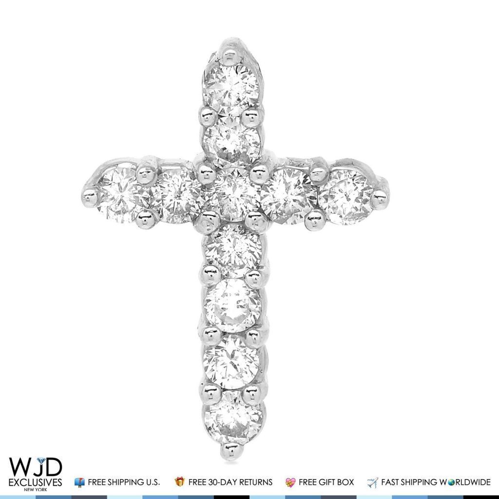 1Ct Natural Diamond Religious Cross Pendant 14K White Gold