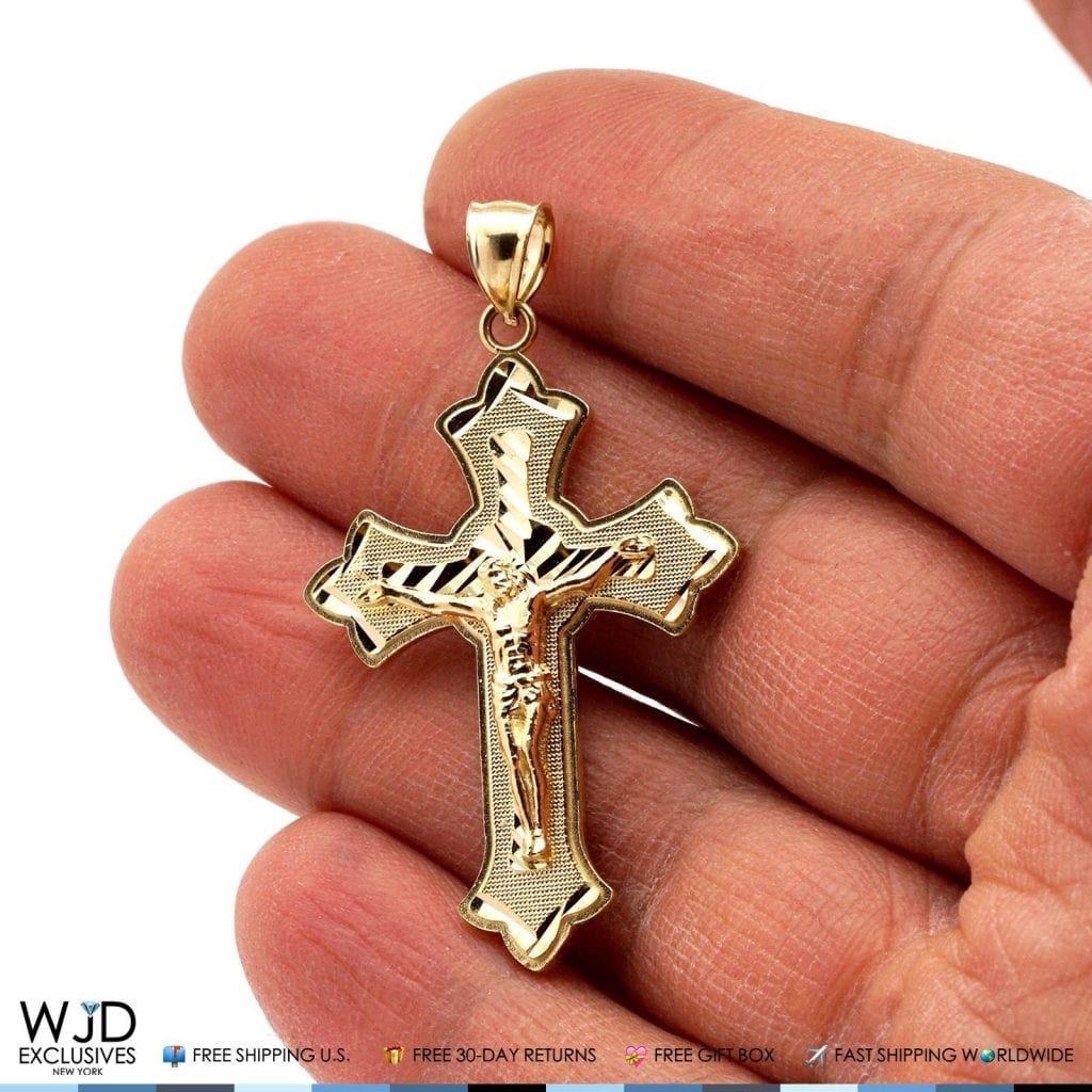 10k Yellow Gold Diamond Cut Jesus Crucifix Cross Religious Charm ...
