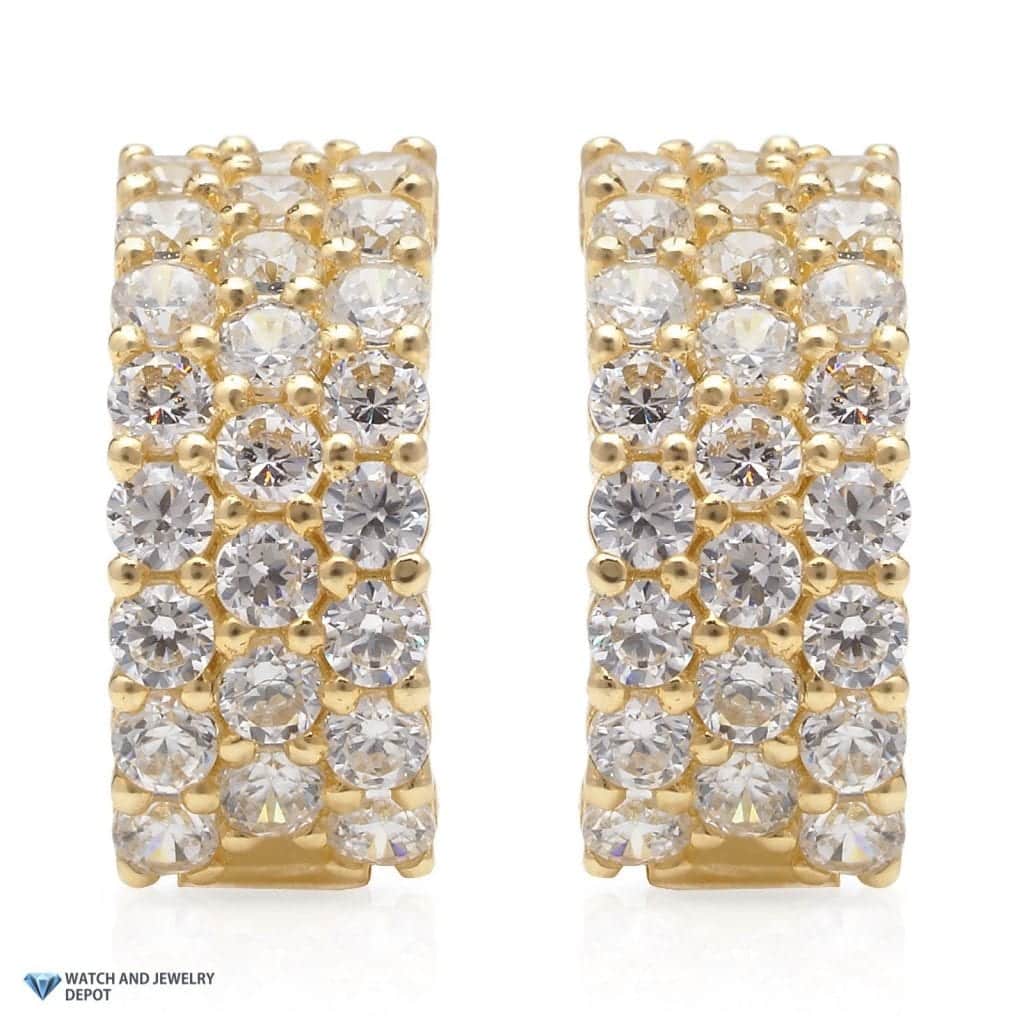 14k Yellow Gold 1Ct Created Diamond Three Row Huggie Hoop Earrings