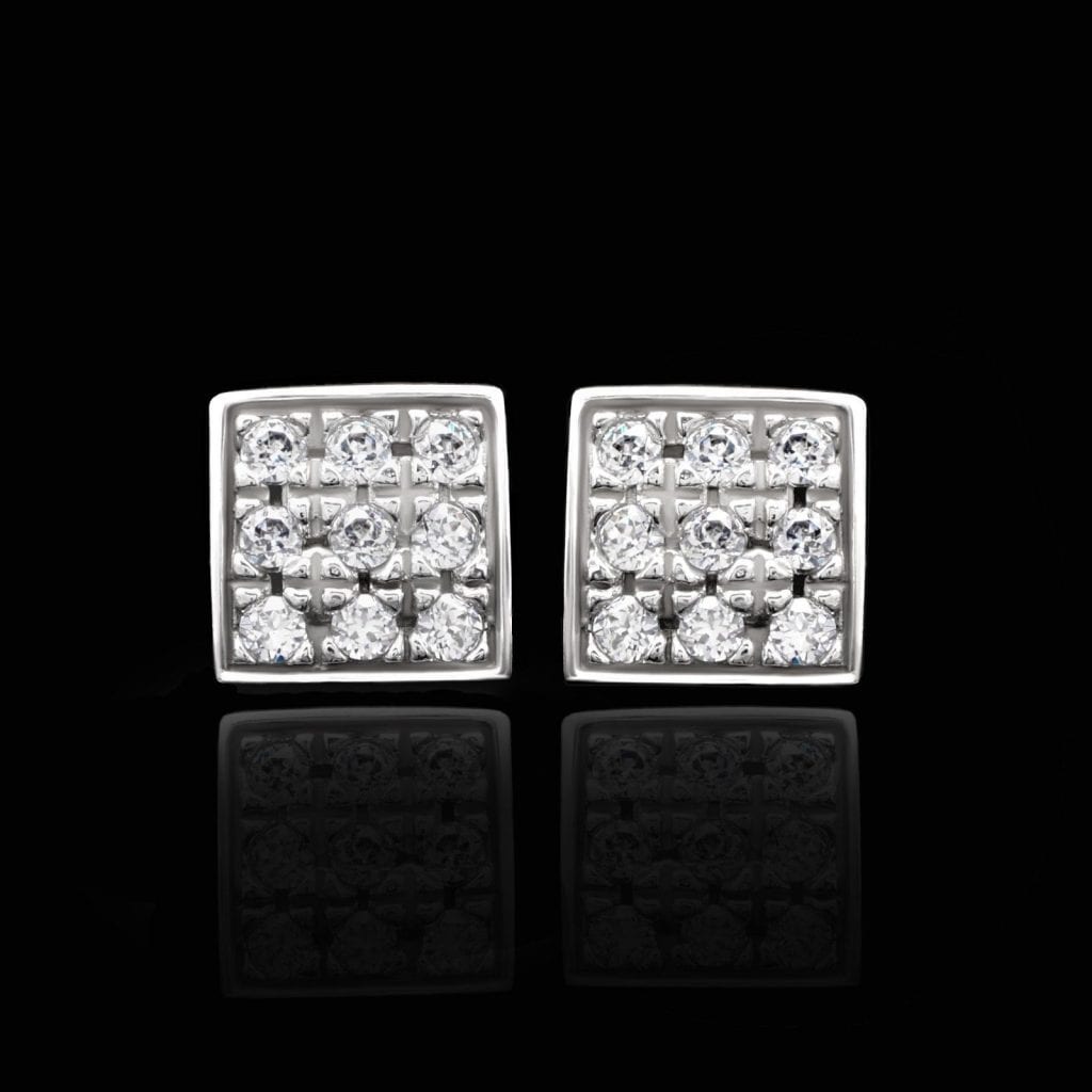 0.40Ct Pave Created Diamond Square Push Back Stud Earrings Solid 14k White Gold