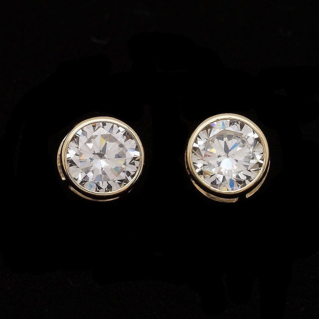 2CT Created Diamond 14k Yellow Gold Bezel Set Round Screw Back Stud Earrings 