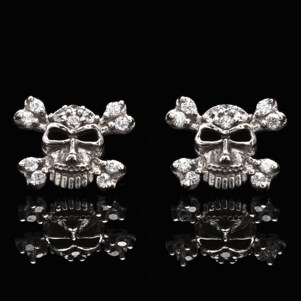 0.5Ct Created Diamond 14K White Gold Skull & Crossbones Stud Push Back Earrings