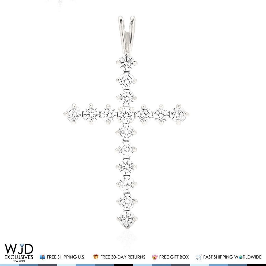 1.30Ct Round Created Diamond Cross Religious Charm Pendant 14k Solid White Gold