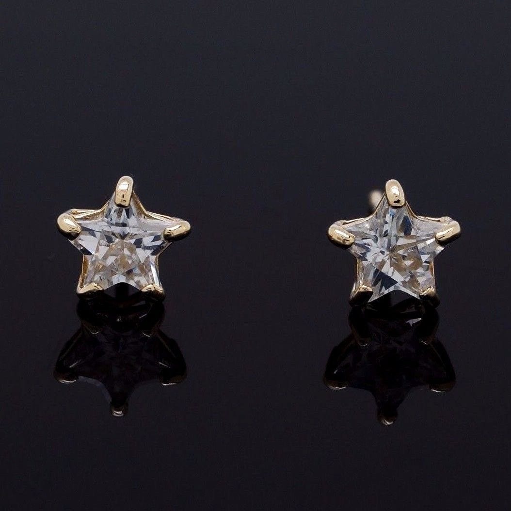 14K Yellow Gold Star Shape Created Diamond Push Back Stud Earrings 4mm