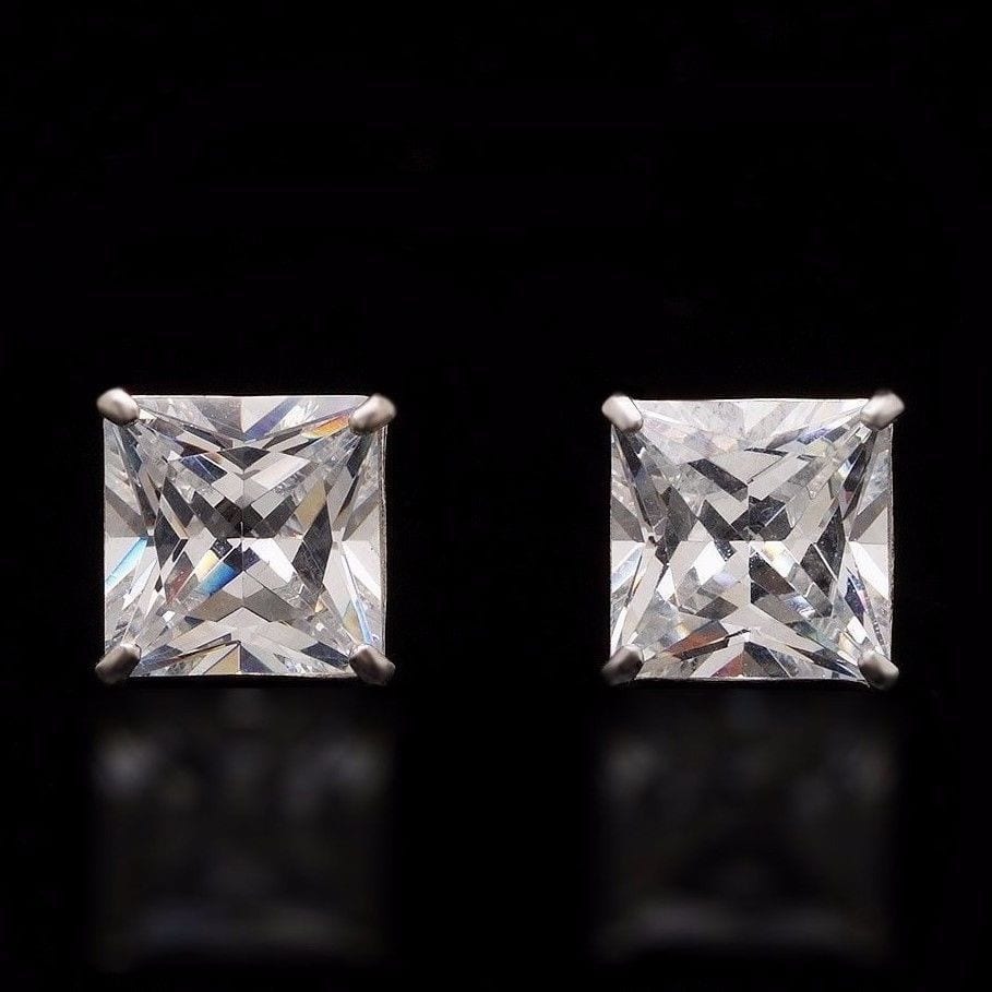 2.50CT Princess-Cut Simulated Diamond 14K White Gold Screwback Stud Earrings 6mm