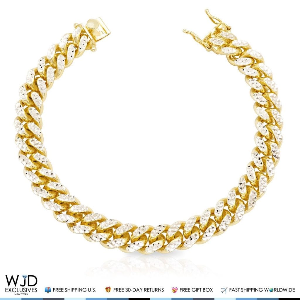 14k Yellow Gold Over Silver Diamond-Cut 11mm Miami Cuban Chain Bracelet 9"