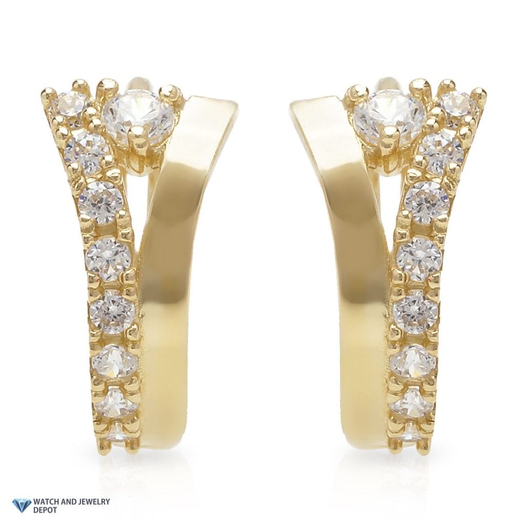0.20Ct Created Diamond 14k Yellow Gold Fancy Huggie Hoop Earrings 0.5"