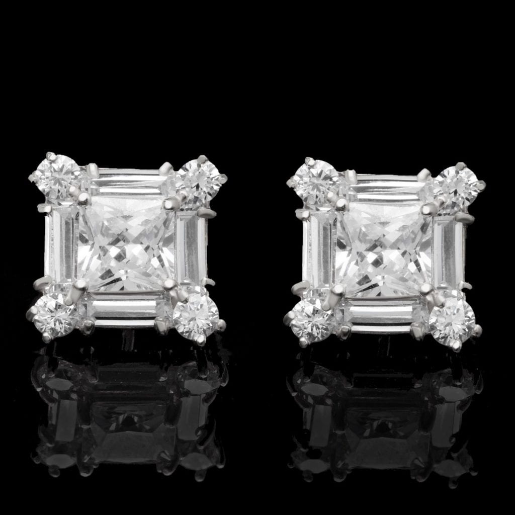 1.75Ct Created Diamond 14K White Gold Cluster Stud Push Back Square Earrings