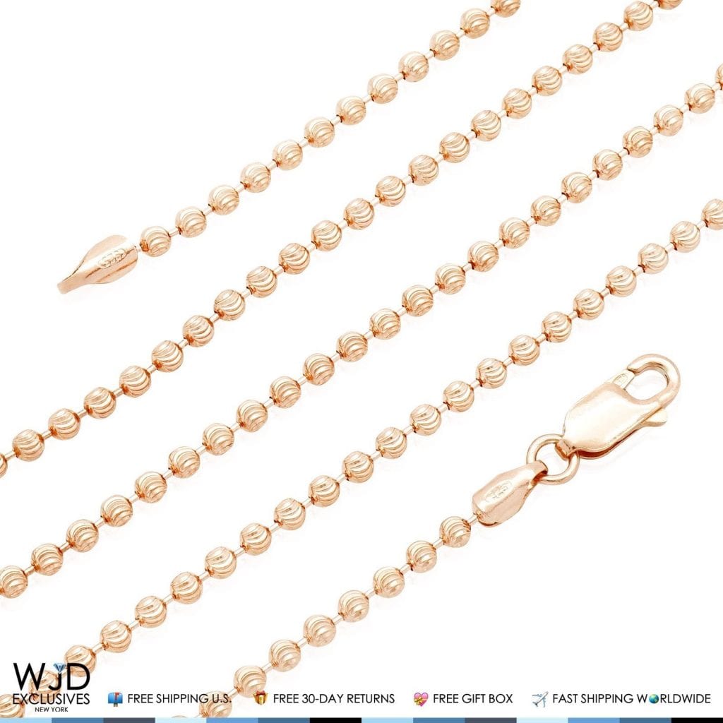 14k Rose Gold Diamond Cut Beaded Chain Necklace